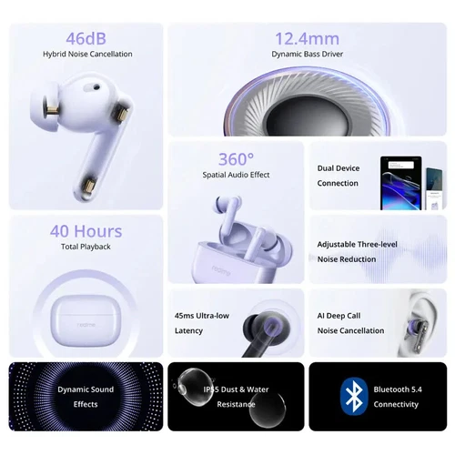 Auriculares inalámbricos Realme Buds T310 Bluetooth 5.4 con cancelación activa de ruido - Imagen 5 de 14