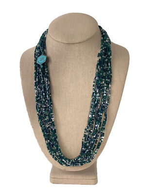 Bijoux de Boheme Czech Republic Multi Strand Blue Green Glass Beaded Necklace