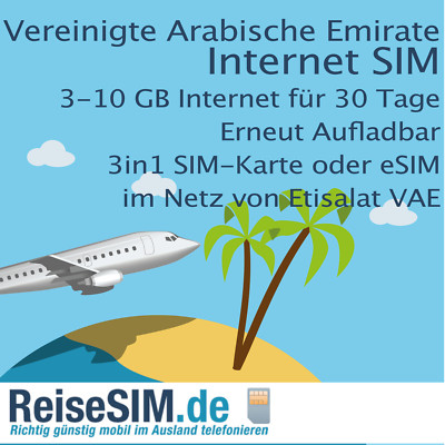 Prepaid Internet SIM-Karte oder eSIM für VAE  (Etisalat) mit 3-20 GB für 30 Tage