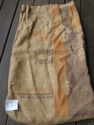 Vintage burlap empty sack MASTER MIX HOG Feed Central Soya Fort Wayne Indiana