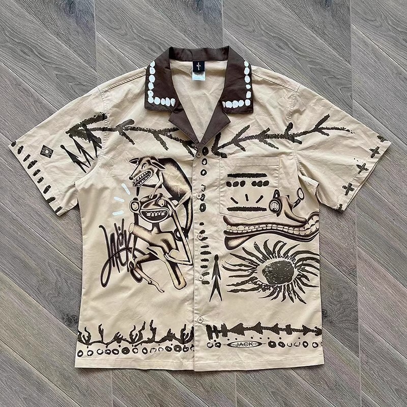 Travis Scott Cactus Jack Painter Button Up Graffiti Collar Short