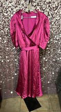  MAC DUGGAL SATIN LAPEL PUFF SLEEVE TEA LENGTH DRESS $358