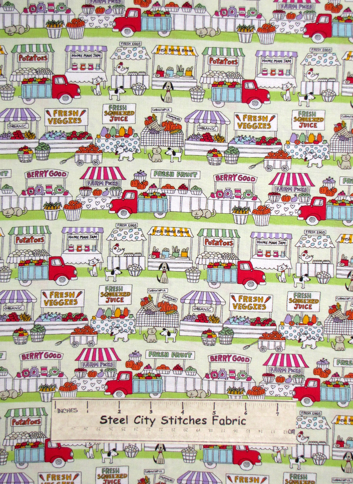 Road Side Farm Stand Shop Fruit Market Fabric Cotton Timeless Treasures C9686