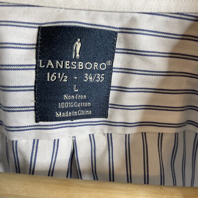 lanesboro mens dress shirts Blue Stripe Lanesboro Dress Shirt Mens 16 34-35 L/S Button Down 100% Cotton