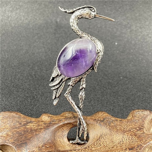 Wholesale 10pcs Mixed Natural Stone Silver Red-crowned Crane Pendant Brooch - Picture 8 of 12
