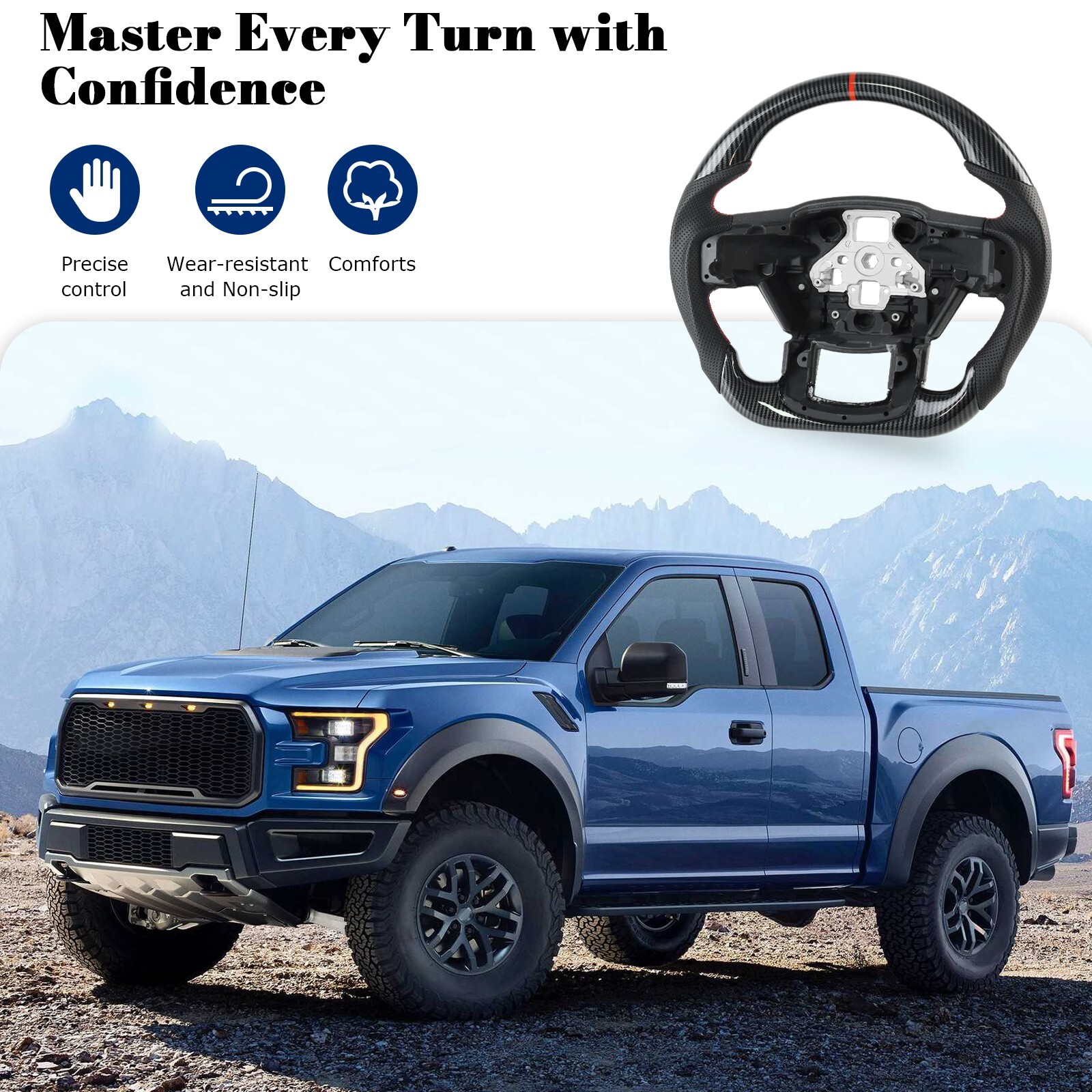 Hydro Dip Carbon Fiber Steering Wheel For Ford F150 2015-2020