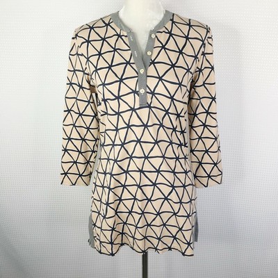 J Mclaughlin Top Shirt Small S Catalina Cloth Tunic Beige Black Geometric Henley Ebay