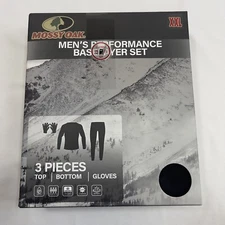 Mossy Oak Base Layer Set Men's 2XL Black 3 Piece Performance Top Bottom Gloves