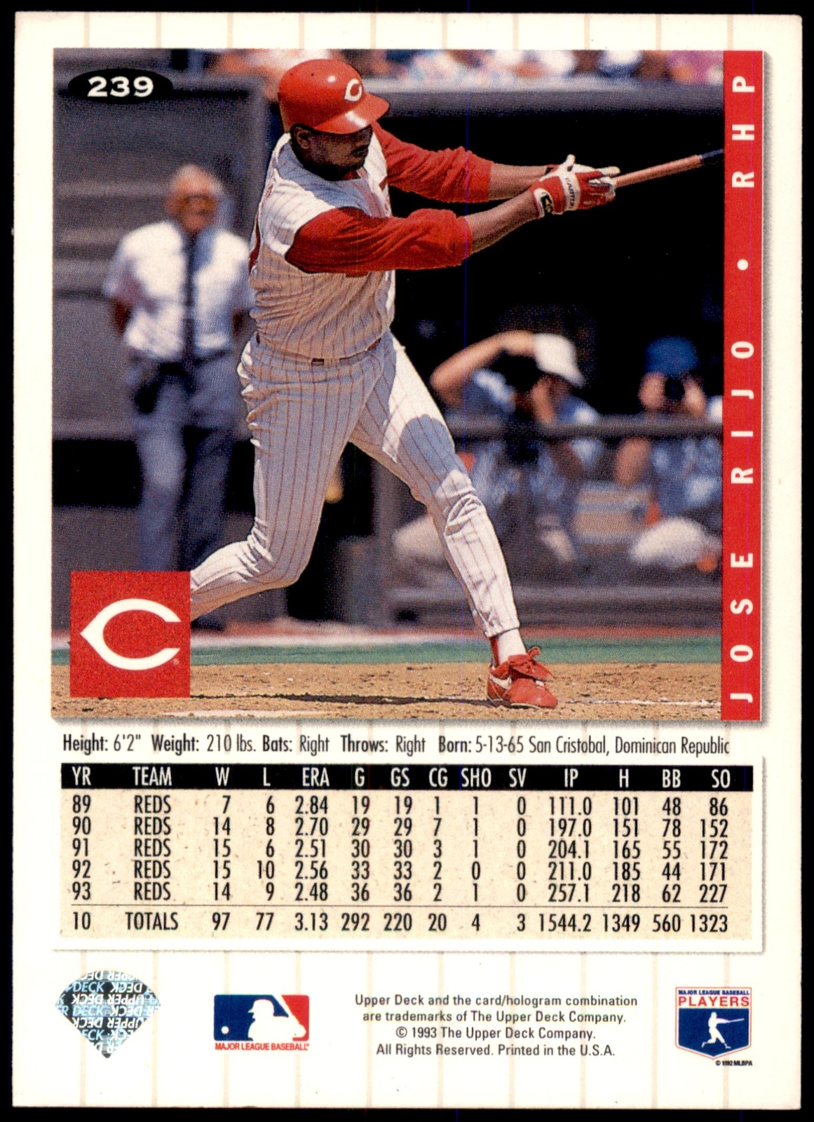 Jose Rillo Signature 1994 Upper Deck Collector's Choice - Jose Rijo #239 Gold Foil Signature ...