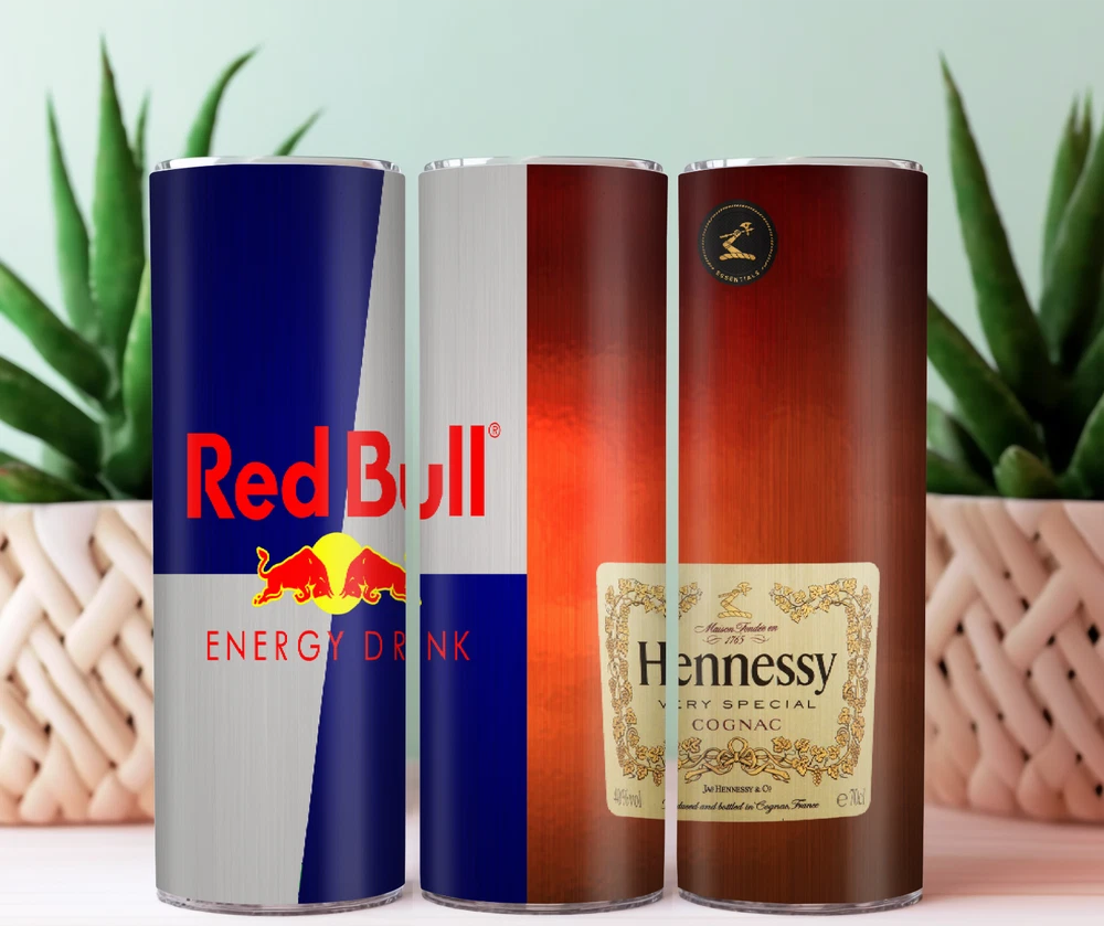 Tumbler Skinny  20oz With Lid & Straw  Energy Drink Red Bull Sugar Free Hennessy