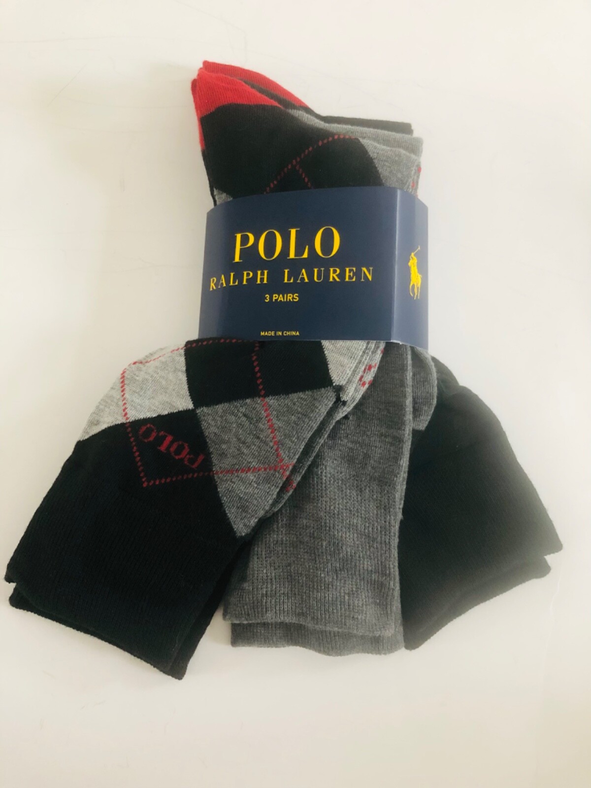 PONY NUOVA Polo Ralph Lauren da Uomo 3 Paia Pantaloni Crew Calze Argillose Solide Nero Grigio