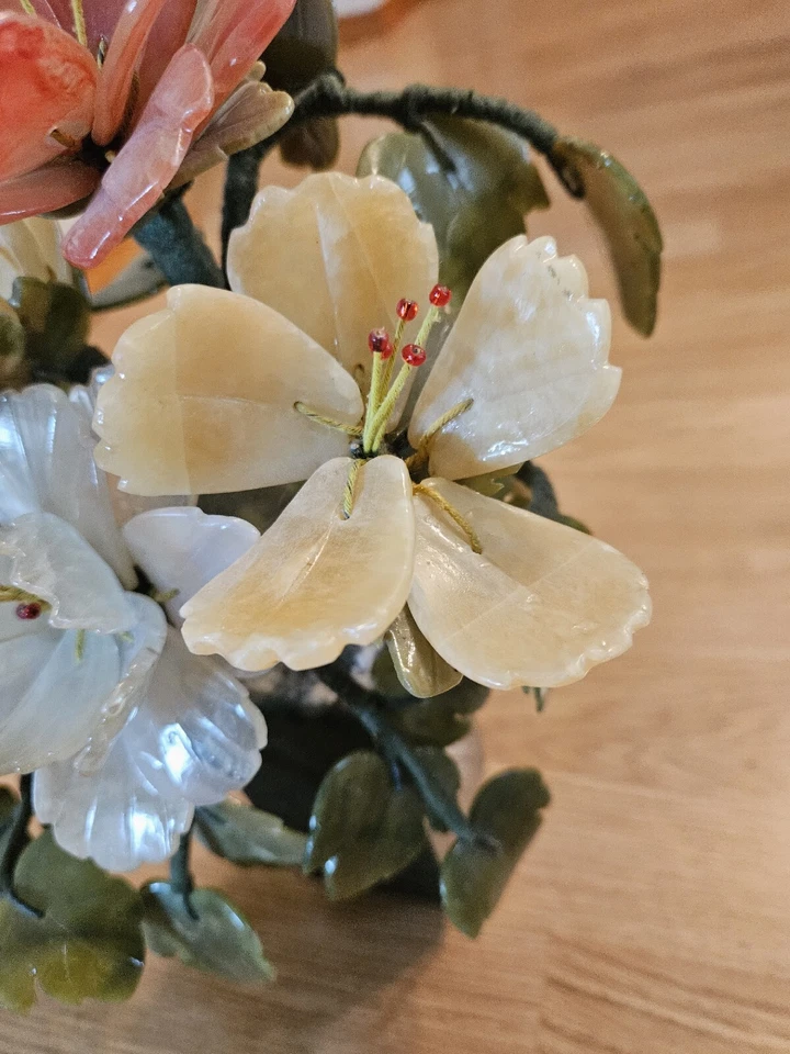 Средний китайский нефрит агат зеленый камень цветок дерево горшок толстые лепестки персик... - Изображение 4 из 4