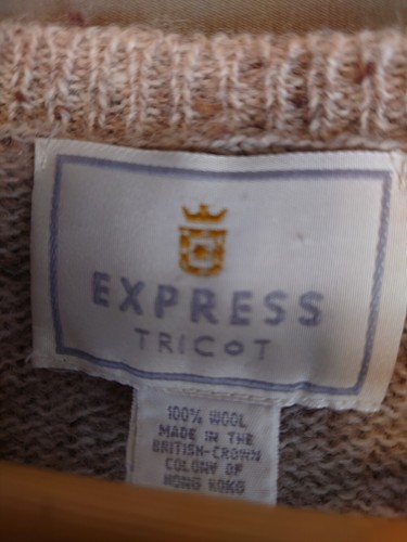 VINTAGE Express Tricot V Neck Sweater Large (Fits Medium) 100% Wool Oatmeal Tan - 第 6/12 張圖片