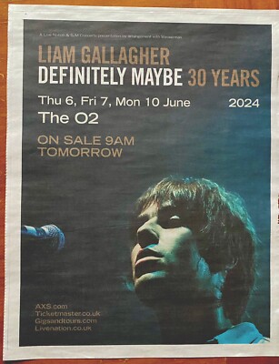 Oasis Liam Gallagher Live Tour Date Ad Newspaper Advert Poster 14x11 ROLLED TUBE