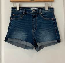 Garage Denim Womens Cutoff Jean Shorts High Rise Medium Wash Size 7 Rolled Cuff