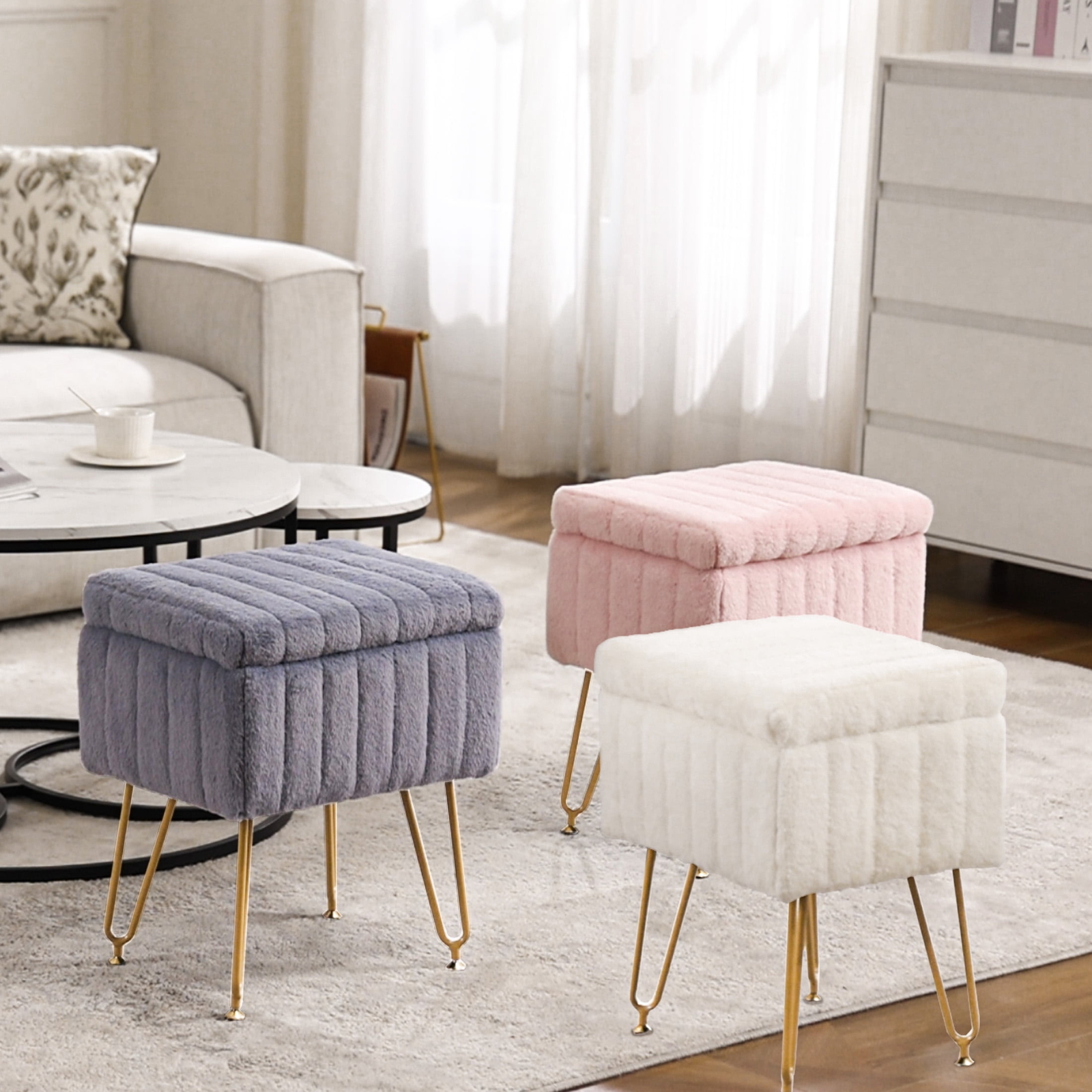 Multi-functional Vaniy Stool Chair with Non-slip Feet and Storage for Bedroom