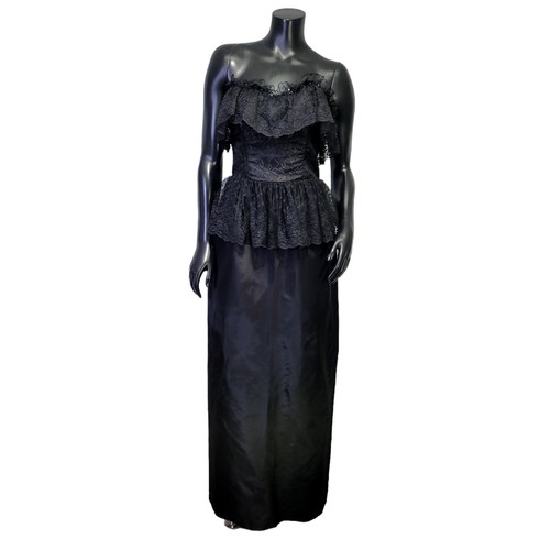 Vintage 80er 90er Jolie Madame schwarz trägerlos Spitze Maxi Gothic Abschlussball festliches Kleid - Bild 2 von 15