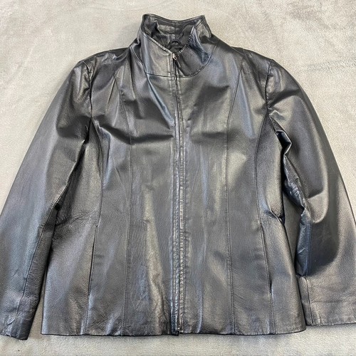 East 5th Leather Jacket Womens XL Black Genuine Pocket Casual Biker Travel