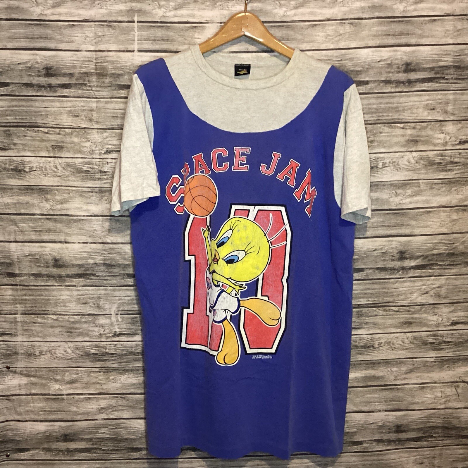 Vintage Space Jam Shirt Mens XL Blue Tweety Bird Looney Tunes Movie Cartoon 90s