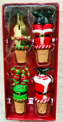 Boston Warehouse Night Before Christmas Bottle Stopper Cork Holiday Set of Four