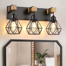 Farmhouse Bathroom Vanity Light Fixtures, 3-Light Wood Bathroom Light Fixture...