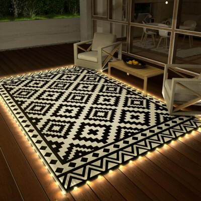 #ad HAUSHOF 8FT Outdoor Rug Waterproof LED Strip Light Reversible Plastic Straw Rugs $53.99