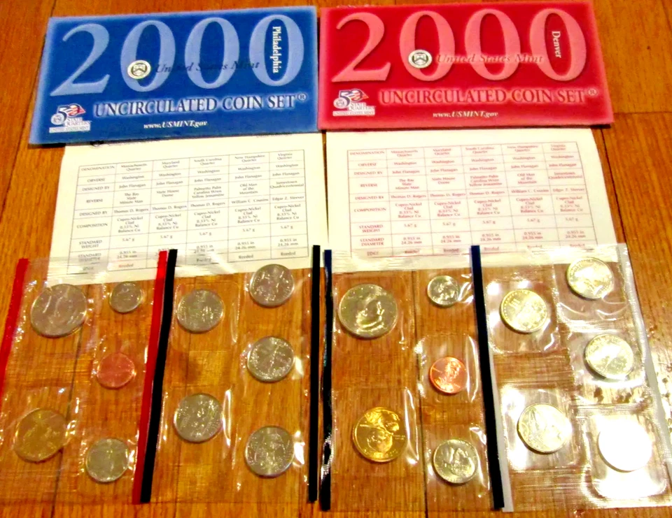 LOT of 4 Uncirculated US Mint sets P & D 2000 2001 2002 2003, w/ State Quarters - Image 2 of 2