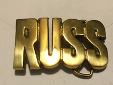 Name Retro Hippie Western Cowboy Brass 1970s NOS Vintage Belt Buckle BOLD RUSS