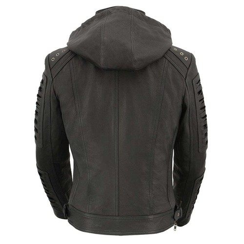Chaqueta informal de cuero Milwaukee SFL2865 para mujer estilo buceo moda con capucha - Imagen 12 de 13