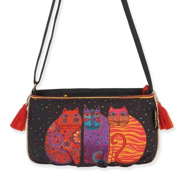 Feline Friends Laurel Burch Cat Small Canvas Purse Cross-Body Tote Bag Handbag - Image 2 of 2