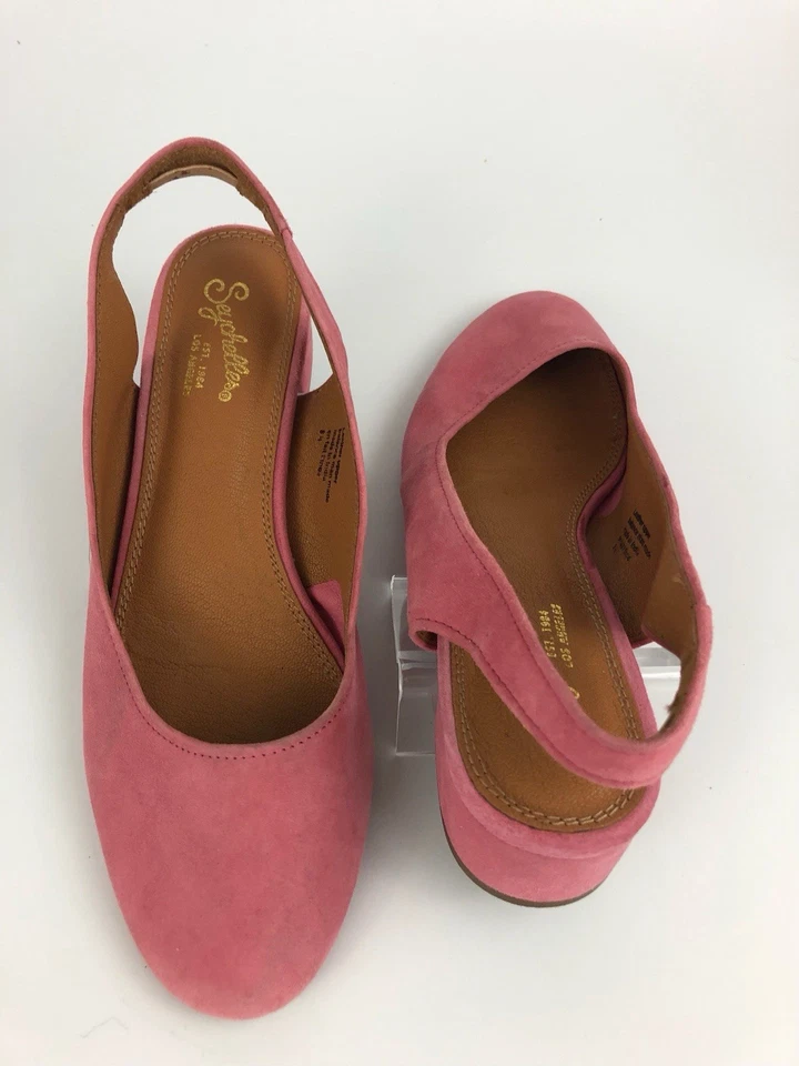 塞舌尔粉色麂皮绒露跟低跟凉鞋 8.5 码 — 第 3/4 张图片