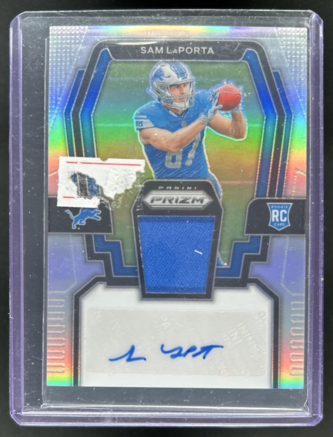 2023 Panini Prizm Sam LaPorta Rookie Patch Auto RC Silver #/99 Lions