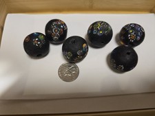  Vintage Millefiori Black Glass Trade Beads M...