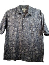 Tori Richard Shirt Men L Blue Beige Floral Cotton Lawn Short Sleeve Button Up
