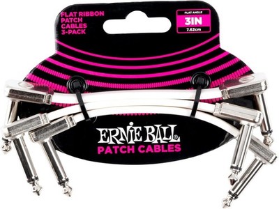 Ernie Ball Flat Ribbon Patch Cable 3-Pack 3in White