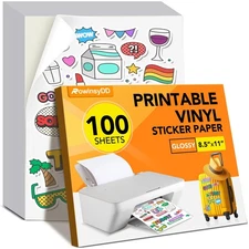 100 PCS Sticker Paper for Inkjet Printer, Printable Vinyl Sticker Paper Dries...