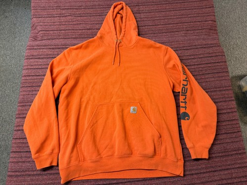HERREN USED CARHARTT ORANGE PULLOVER HOODIE ORIGINAL FIT SWEATSHIRT GR XL