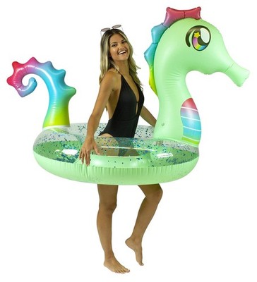 Jumbo 48'' Seahorse Pool Tube, Stylish, Ultra Durable, Easy-Inflate PVC Tube, ...