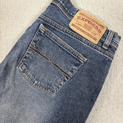 Y2K Express Jeans Women 9/10 Low Slung Flare Stretch Med Wash Denim 30x34