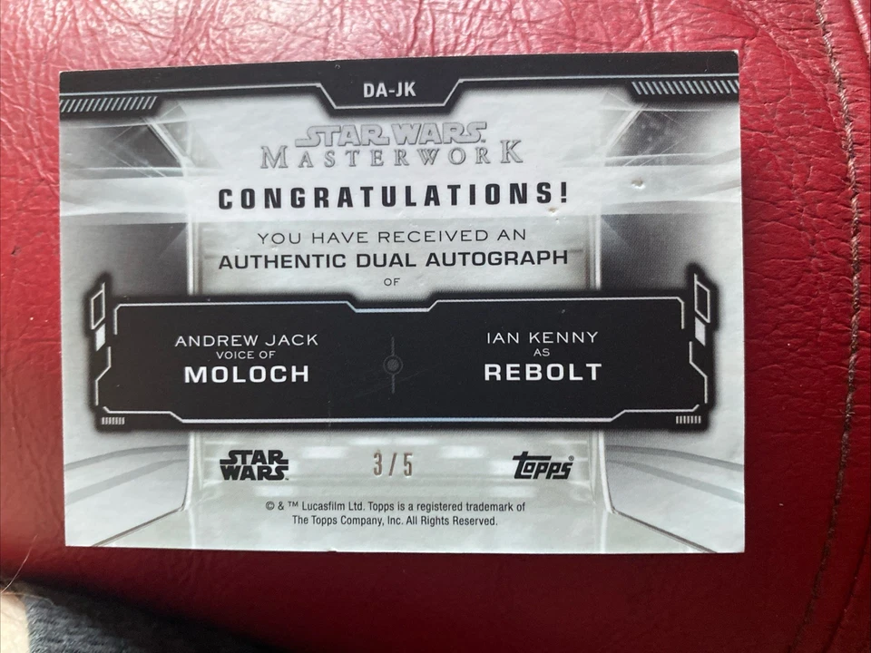 Topps Star Wars Masterwork Dual Auto Autograph Jack Moloch Kenny Rebolt /5 3/5 - Image 2 of 3
