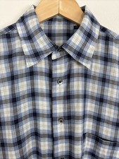 Burberry London Size M/L 46" USA MADE 100% Cotton LS Shirt Plaid Blue Navy MINT