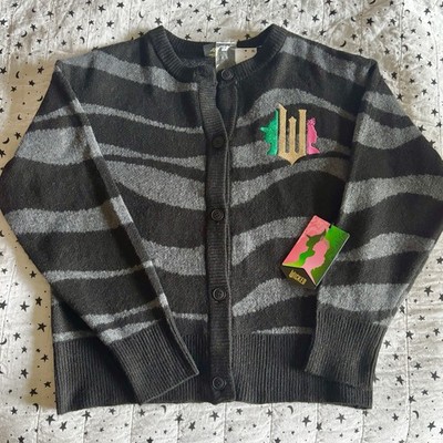 NWT Wicked x Target Women s Cardigan Sweater, Size Medium, Black & Gray Striped
