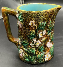 Majolica George Jones Blossom Pitcher Hawthorn or Mayflower Blossoms 5 1/2"
