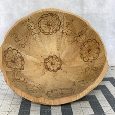 Vintage Primitive Folk Art Hand Carved Wood Serving Bowl 12  x12  MCM Folk Art