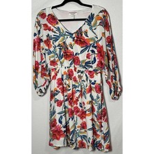 Andree by Unit Women’s Colorful Floral Printed Puff Sleeve Boho Dress Sz Medium