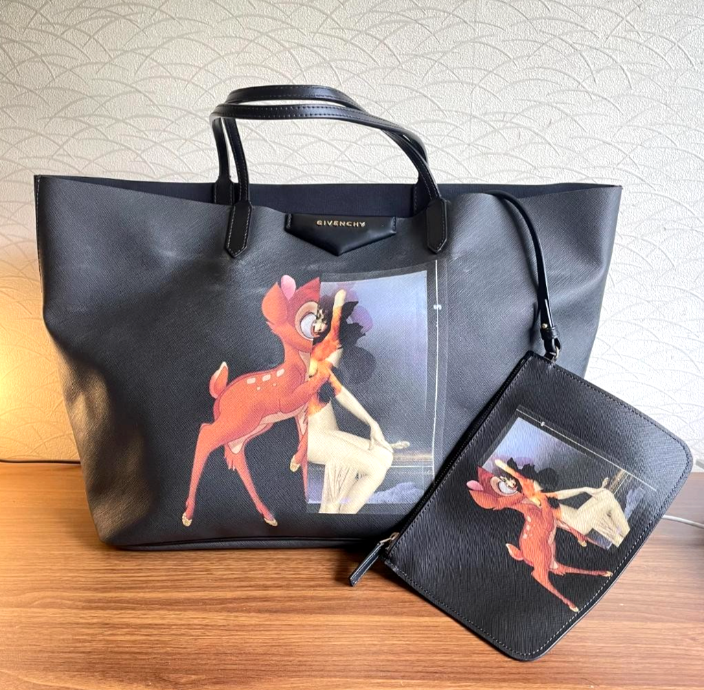 GIVENCHY Antigona Bambi Tote Bag Black 2014 SS w/ Pouch PVC Canvas