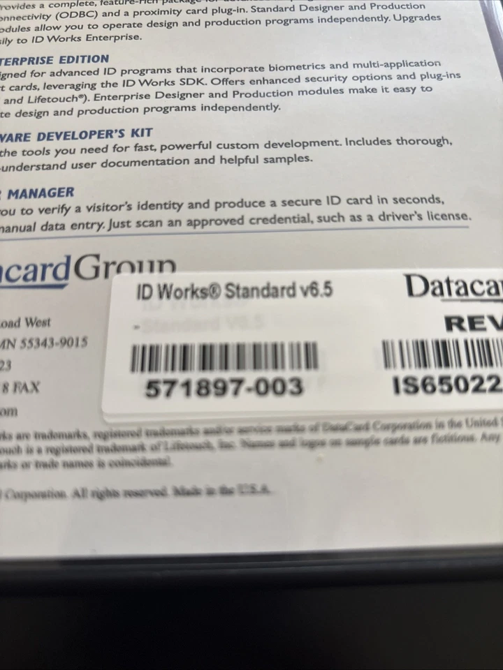 Datacard ID Works Standard ID Card Software v6.5 - 571897-003 OEM/Sealed. - Image 4 of 4