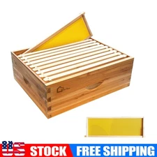 10-Frame Medium Super Bee Box Wax Coated Bee Hives W/Beehives Frames Foundation