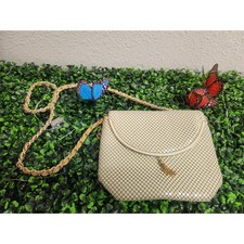 Vintage Cream Gold Metal Mesh Chainmail Crossbody Evening Bag