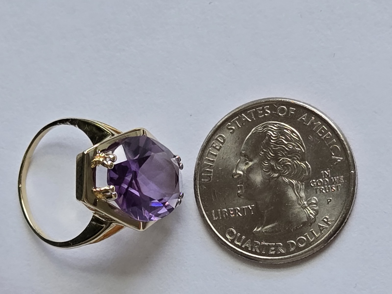 14K Solid Gold Oval Amethyst Statement Ring-4.91 … - image 12